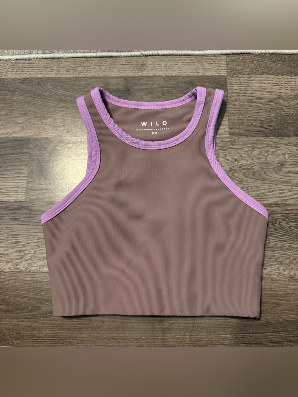 WILO The Label Ribbed Padded Sports Bra
Brown/Purple Trim Women’s XS NWOT